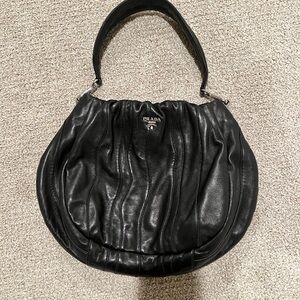 Prada Waves Black Leather Hobo Shoulder Bag